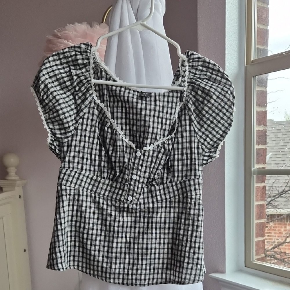 Black and White Checkered Women's Top